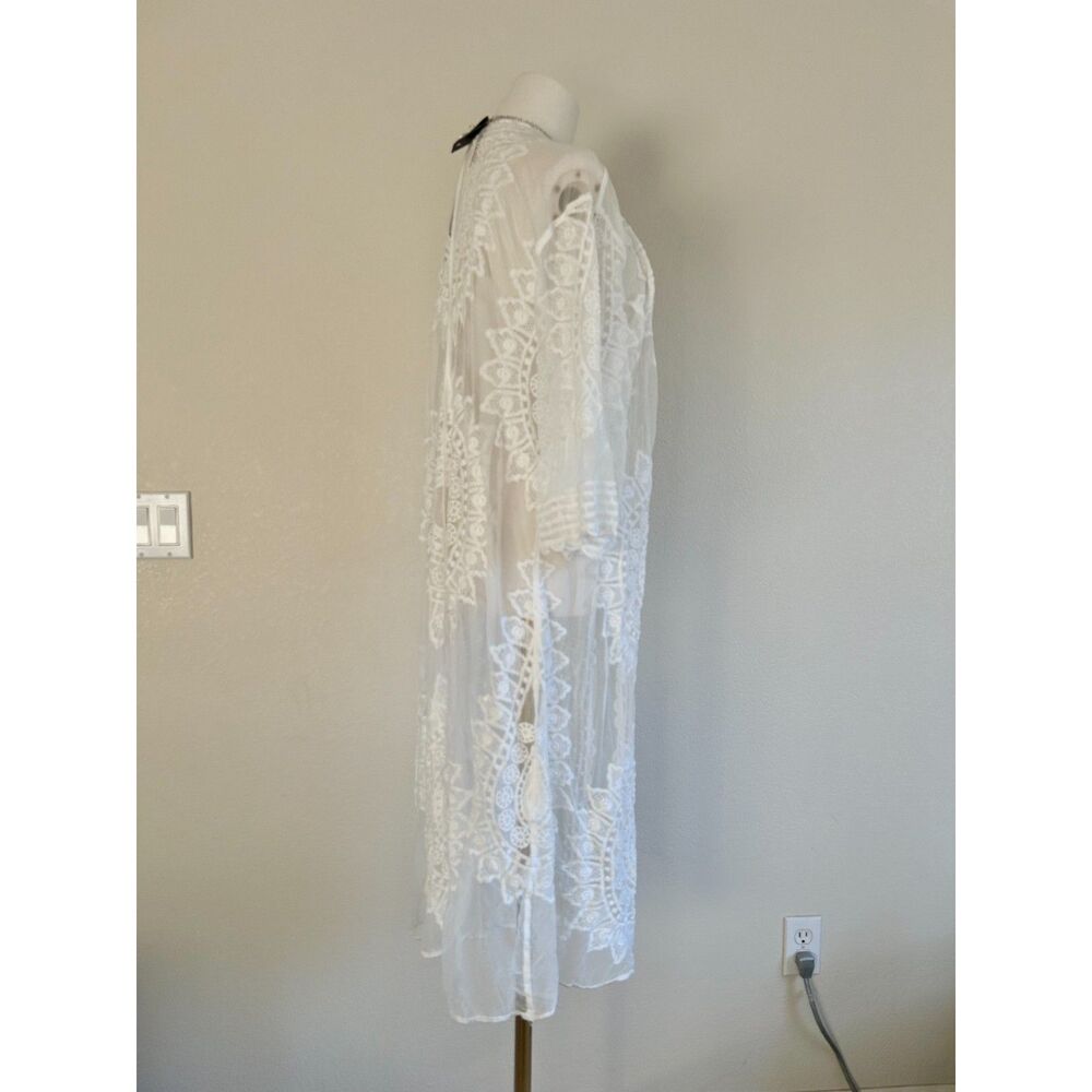 RACHEL ZOE Mandala White Lace Embroidered Maxi Kimono Duster Cover-up - Picture 3 of 8